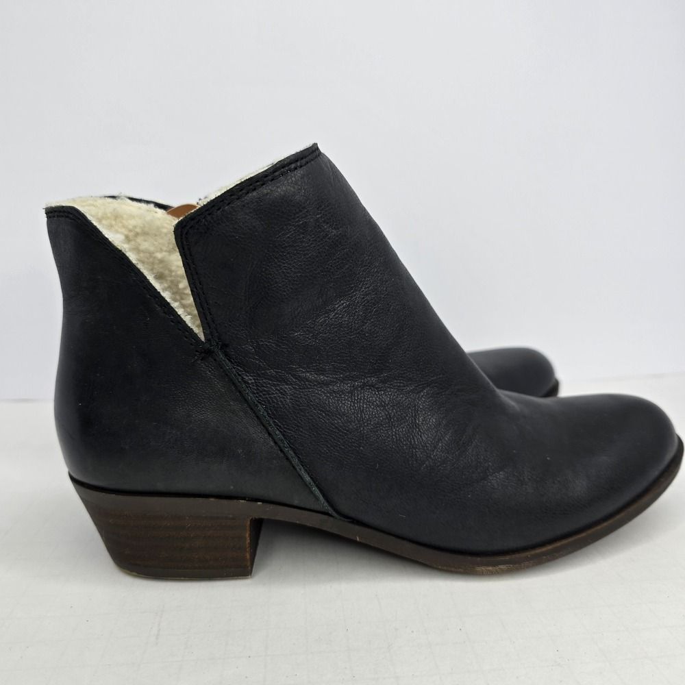 Lucky Brand Banterr2 Ankle Boots Womens Size 7.5 M Black Leather‎ Side Zip Shoes - Picture 3 of 12